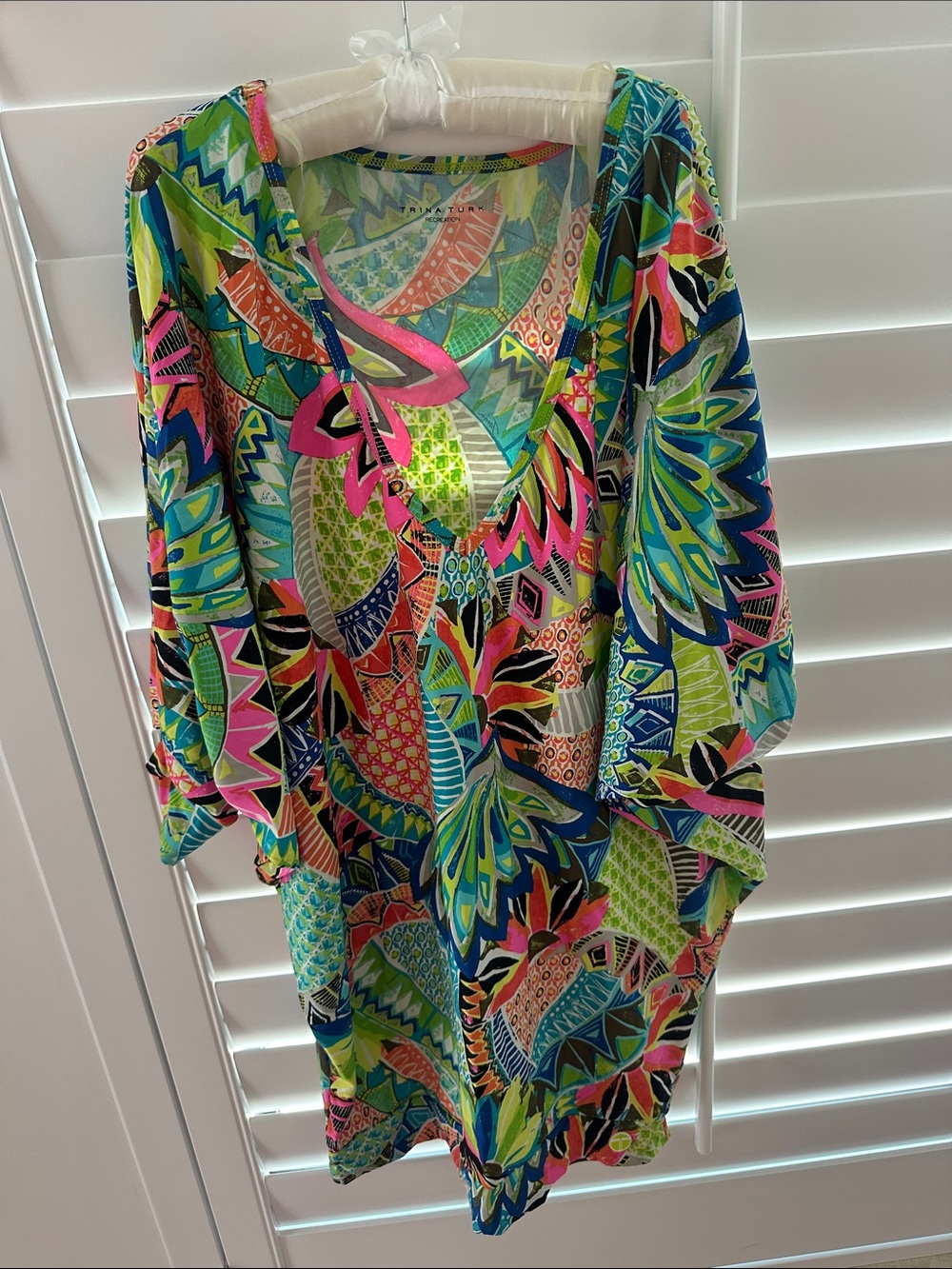 Trina Turk Bright Multicolor Tropical V-Neck Tunic
